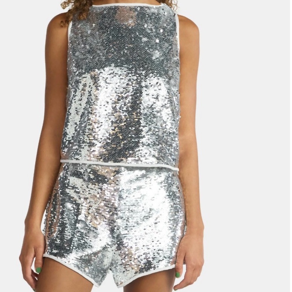 Silver Sequin Tank & Shorts 2 Piece Set XS X-small